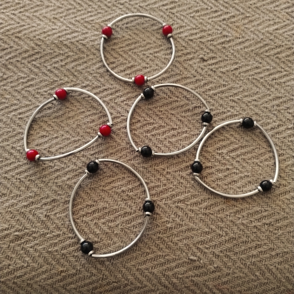 SALE: Set of 5 Stretchy Dual-Tone Beaded Bracelets